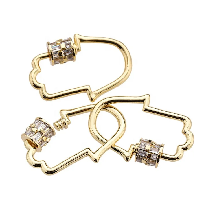 

Wholesale Custom Korean Fashion Gold Plated Zircon Copper Palm Carabiner DIY Jewelry Accessory for Bracelet Necklace Making