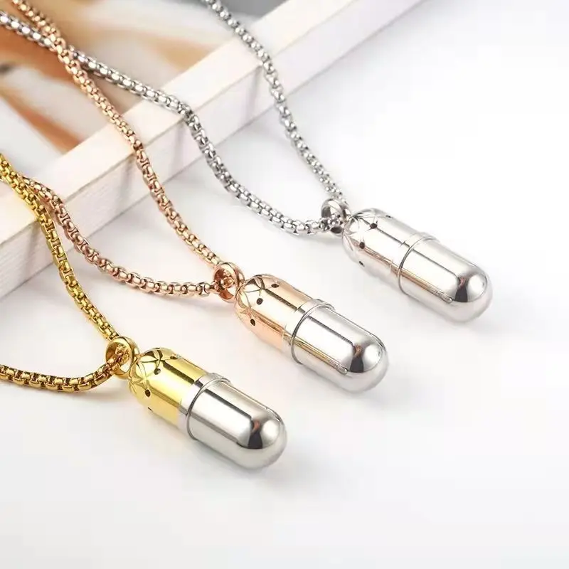 Capsule Perfume Bottle Necklace for Men Niche Design Titanium Steel Fragrance Perfume Essential Oil Non Tarnish Necklace