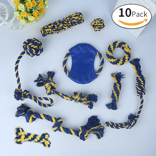 

Eco-friendly cheap ball rubber cotton rope squeaky dog toy custom 10 pack set pet dog chew toy