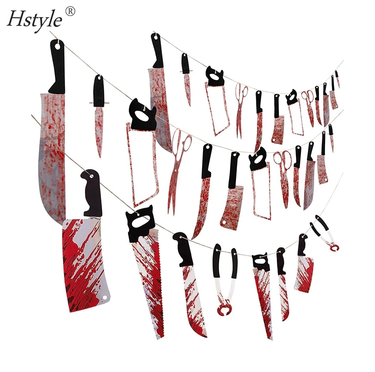

3pcs/Set Bloody Weapons Garland Banner Halloween Horror Scary Zombie Vampire Party Decorations Supplies SD321