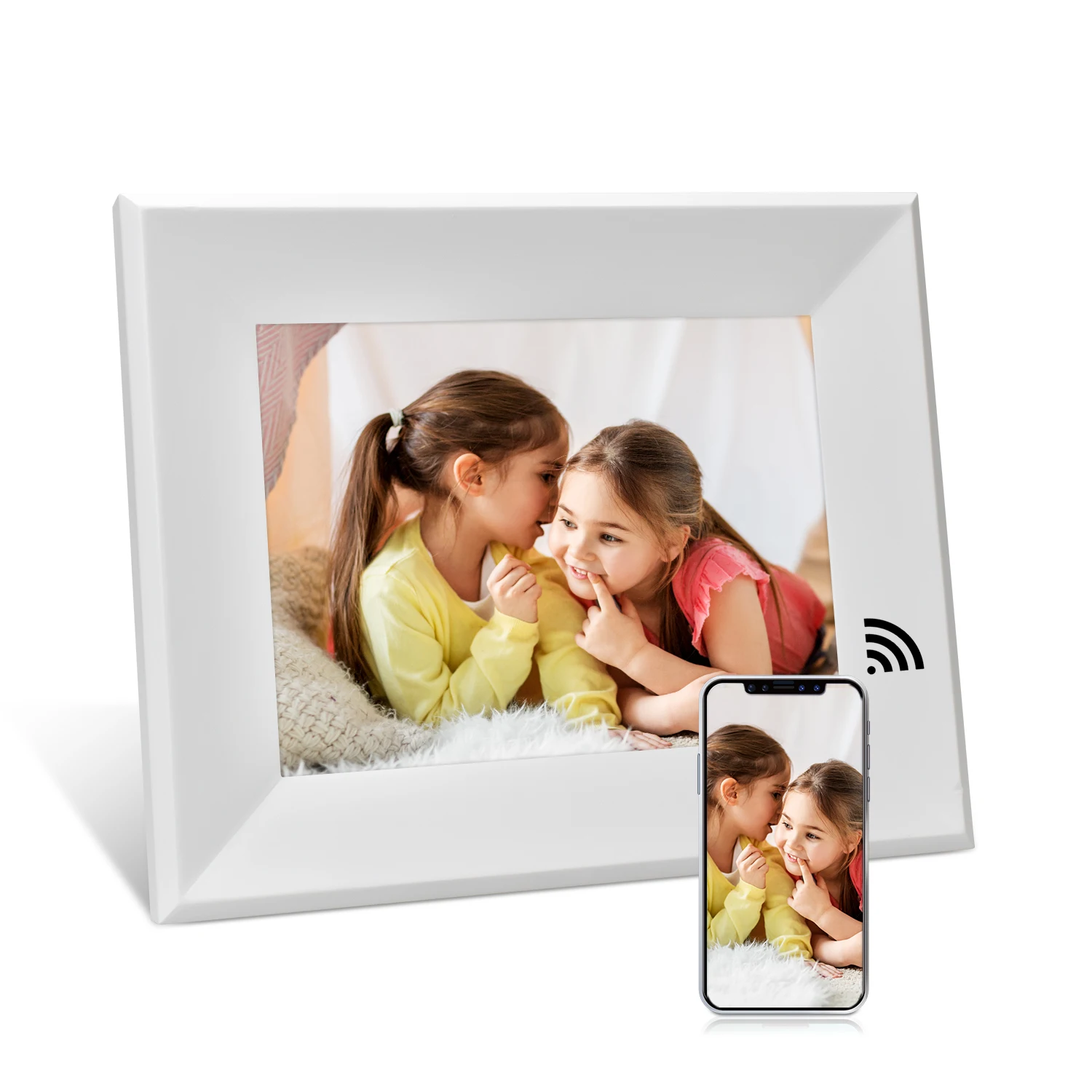 

Factory Price High Quality 8" Wood WiFi Cloud Smart Digital Photo Frame, Built In Memory, Touch Screen , Share Life Via App, Black white