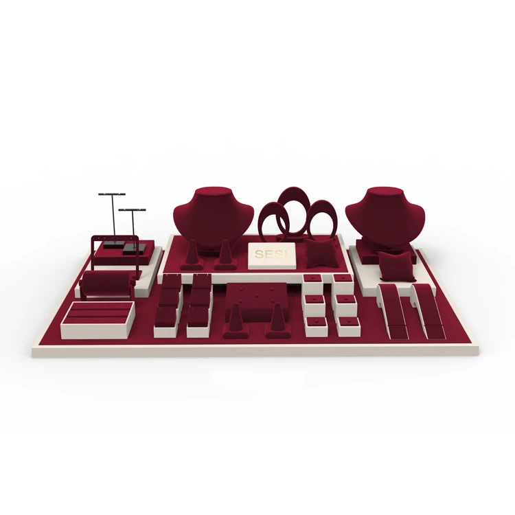 

SESI wholesale Fashion Custom Leather Shop Showcase Jewelry Display stand, White/dark blue