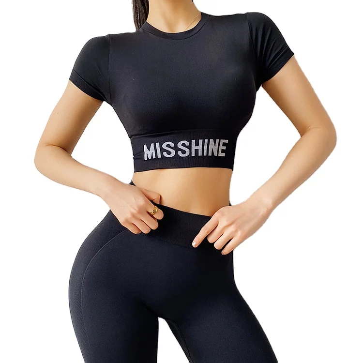 

Women Summer Coolmax Workout Quick Fit Fitness Training Sport Seamless Athletic Yoga T Shirt