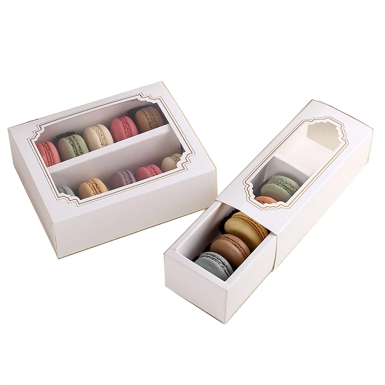

Macaroon paper boxes with window rectangle takeaway organic healthy clamshell food packaging Macaron box packaging