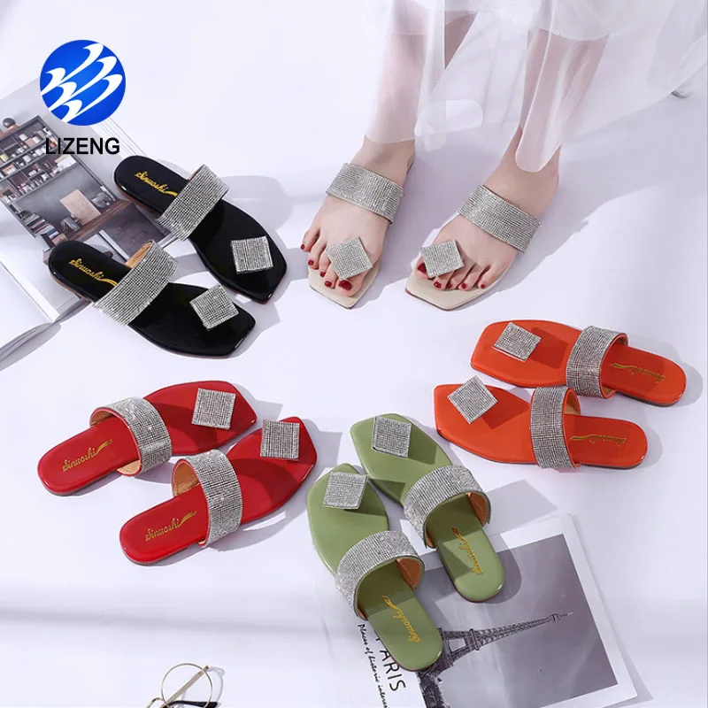 

Women Shoes Crystal Bohemian Sandals Flip Flops Bedroom Slippers For Home Or Outside, Red green black ivory orange