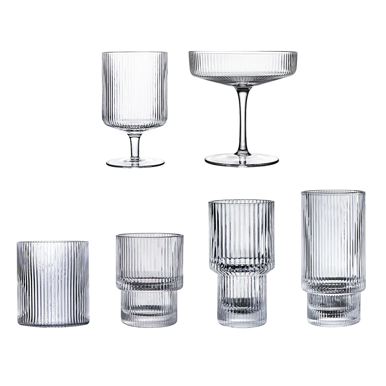 

China Latest Hot Sale Factory Wholesale Handmade Vertical Stripes Juice Milk Cocktail Bar Glass Dessert Cup