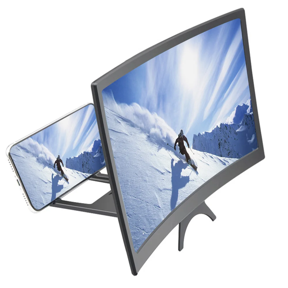 

New popular 12-inch curved screen 3D phone screen amplifier mobile phone desktop stand
