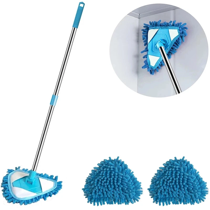 

DS920 Floor Ceiling Car Window Rotary Dust Mop Telescopic Retractable Lazy Cleaning Mop Rotatable Chenille Triangle Flat Mop, Blue,purple,green