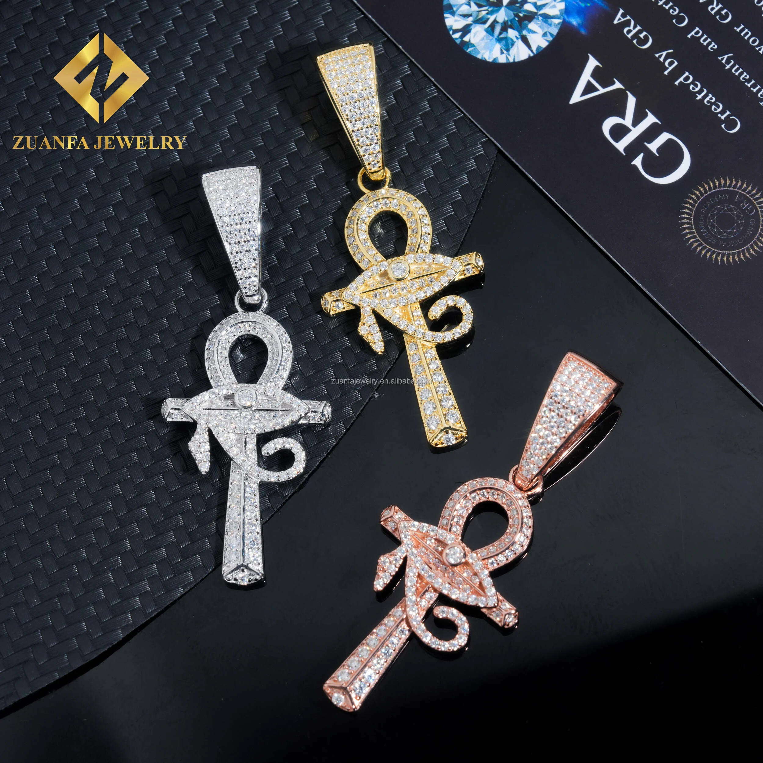 Pass Diamond Tester Best Selling GRA Certificate Iced Out Hip Hop Jewelry 925 Silver  Moissanite Diamond Evil Eyes Cross Pendant