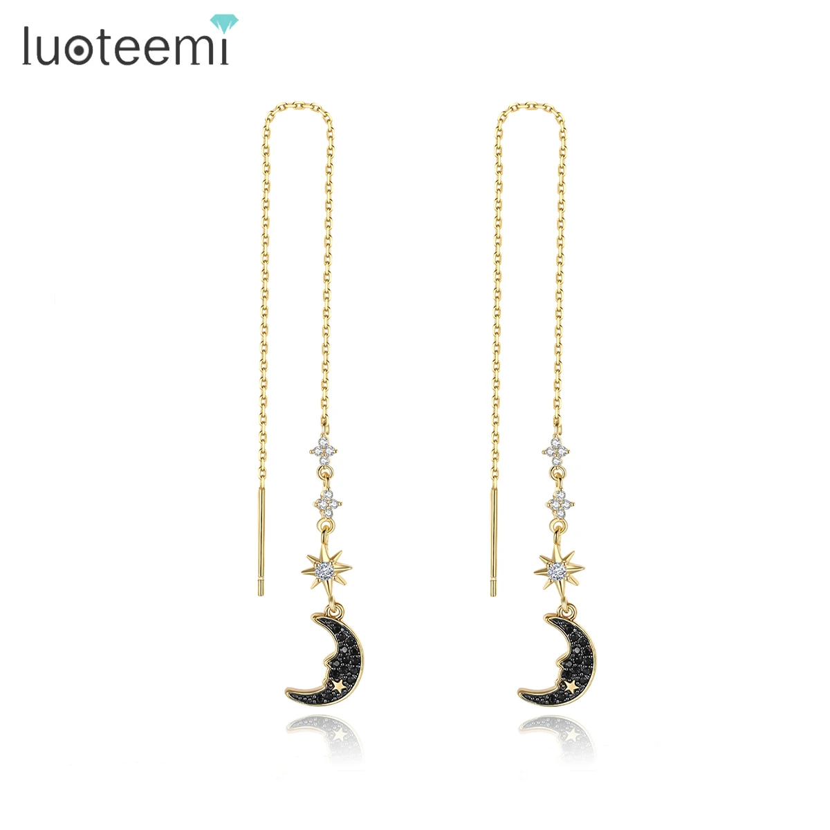 

LUOTEEMI 2023 Latest Trendy Womens Cubic Zirconia Fashion Earrings Trend 2021Girls Moon Earring Wire