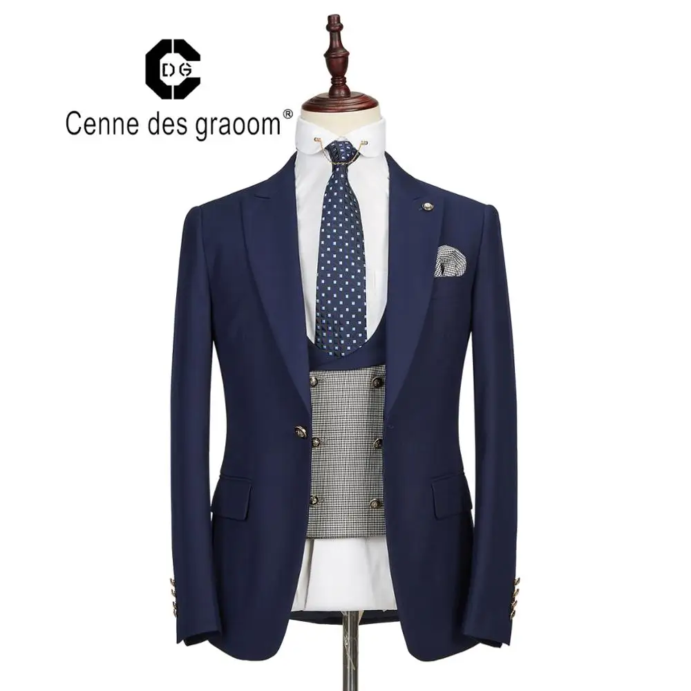 

Mens Suits 3 Piece Slim Fit Wedding NAVY Business Dinner Suit for Men Cenne des graoom Lapel Blazer Waistcoat Trousers, Nary blue