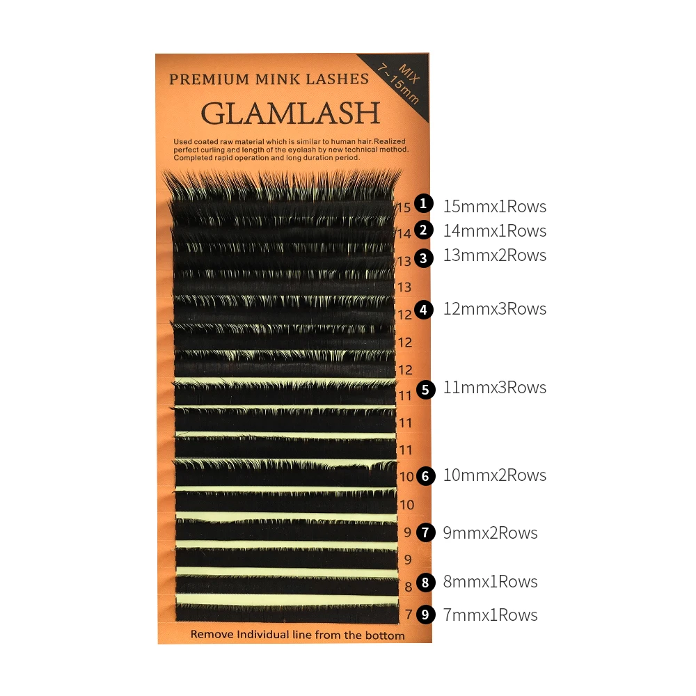 

GLAMLASH L L+ LC LD LU Curl 7~15mm MIX 16rows/case Mink Eyelash Extension Individual Eyelashes L False Eyelashes, Natural black