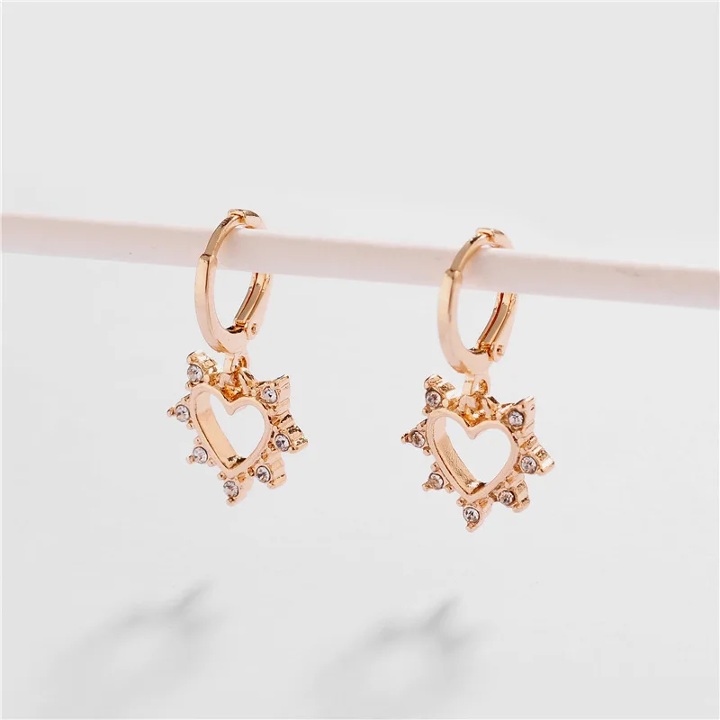 

JUHU New alloy copper ear hook hollow heart-shaped gem earrings golden geometric earrings alloy jewelry series for women, Gold