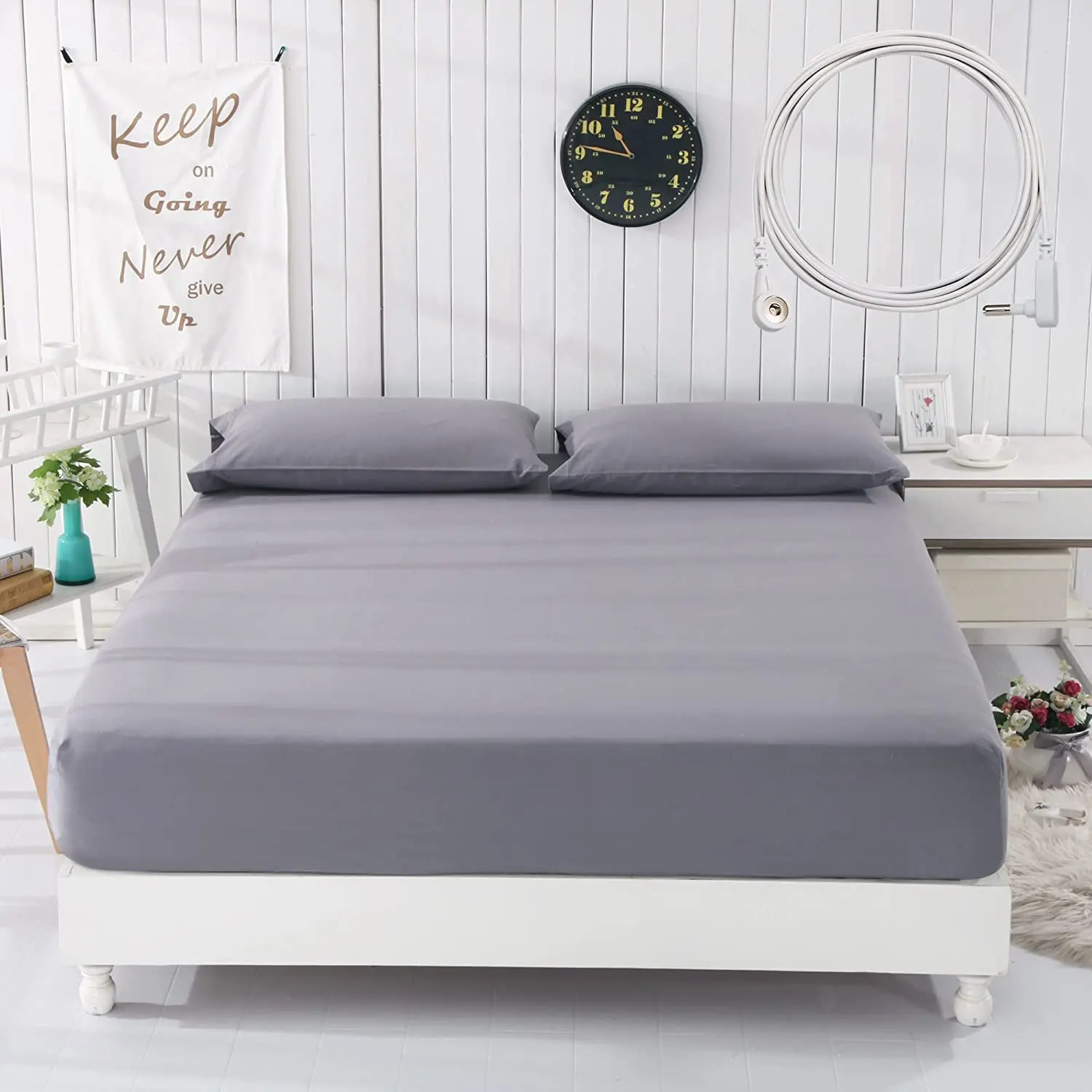 Grounding ESD Earthing Fitted Bed Sheet Folded Folding Mat Organic Cotton Eco-friendly 400TC Gray