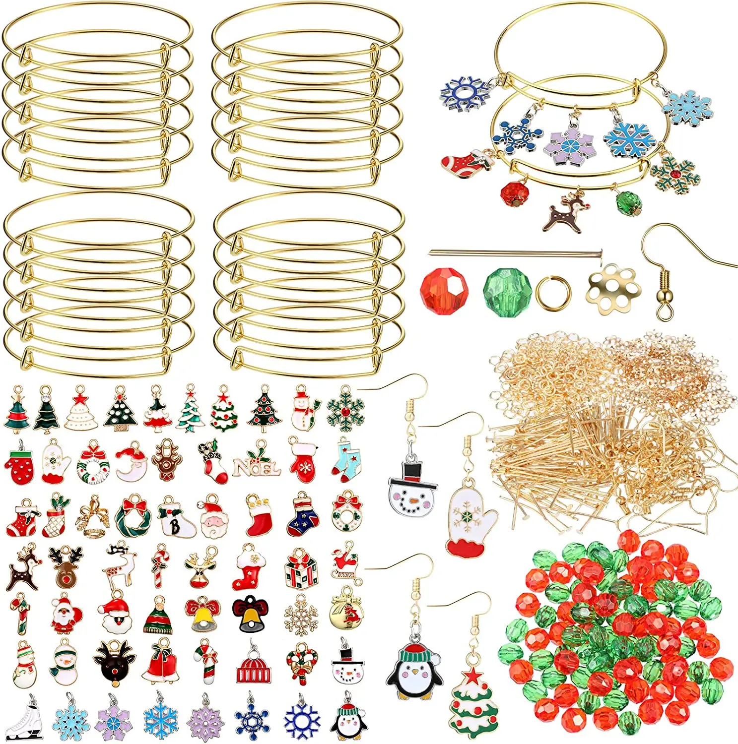 

Christmas Pendant Charms Expandable Bangle Bracelets 100 Pieces Small Fixed Decorative Accessories DIY Metal Jewelry, Colorful