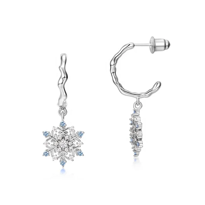 

Dainty Christmas Jewelry 3A Zircon Blue Spinel Snowflake Earrings Simple Shell Pearl Winter Party Flower Snowflake Drop Earring