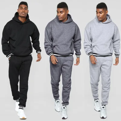 

2021 New contrast men's two piece hooded leisure sports suit