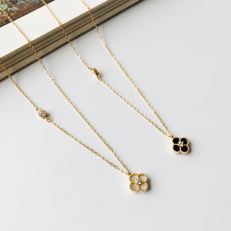 

VIANRLA 925 sterling silver rose gold plated black and white shell clover pendant necklace