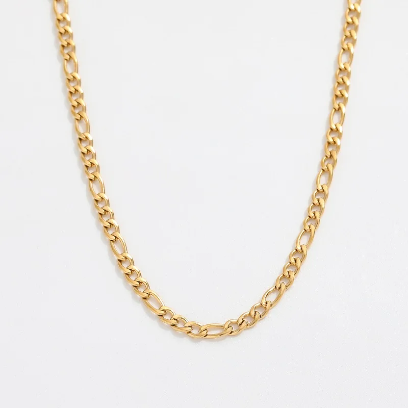 18K Gold Plated Figaro Chain Necklace Stainless Steel Choker Necklace Trendy Jewelry