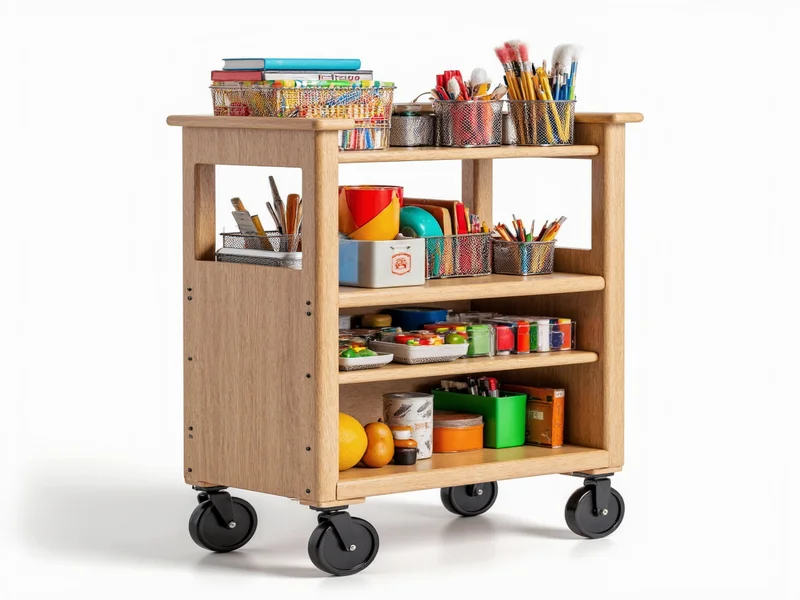 Properly weighted crafting cart with supplies organized by size