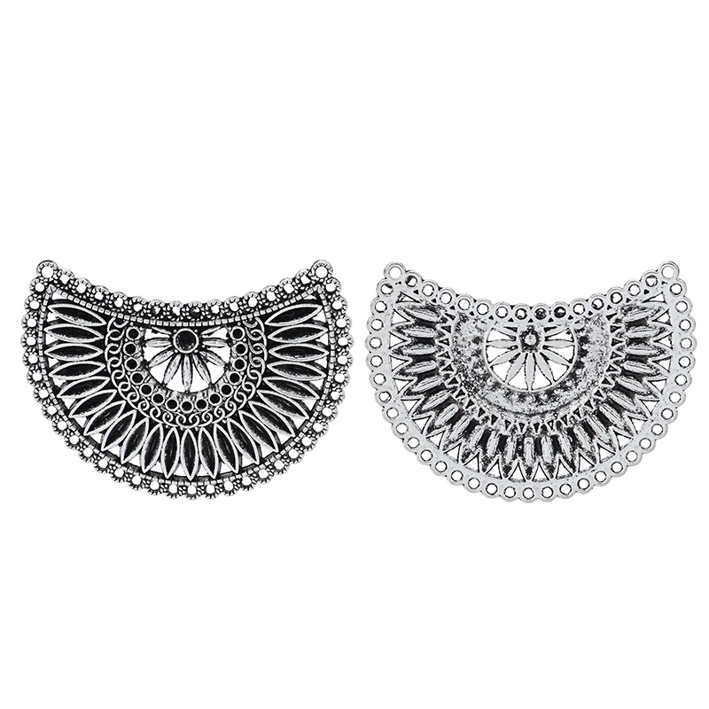 

Tibetan Silver Large Ethnic Tribal Boho Crescent Moon Multi Connectors Pendants for Necklace Jewelry Making, Antique silver