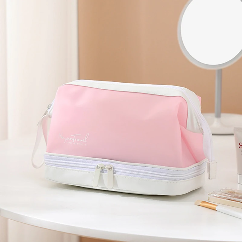 

2 Layer Makeup Travel Bag High Quality Toiletry Bag Custom Logo Waterproof Portable Womens Tpu Cosmetic Bag, As photos