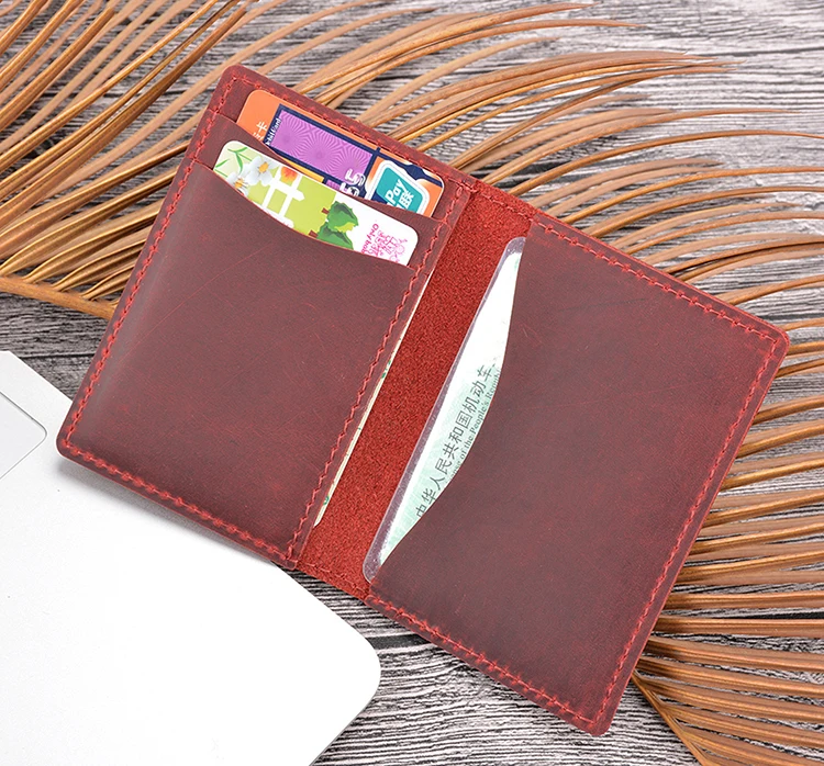 

Drop ship contacts stylish anti rfid pop up slide slim crazy horse leather card holder for men