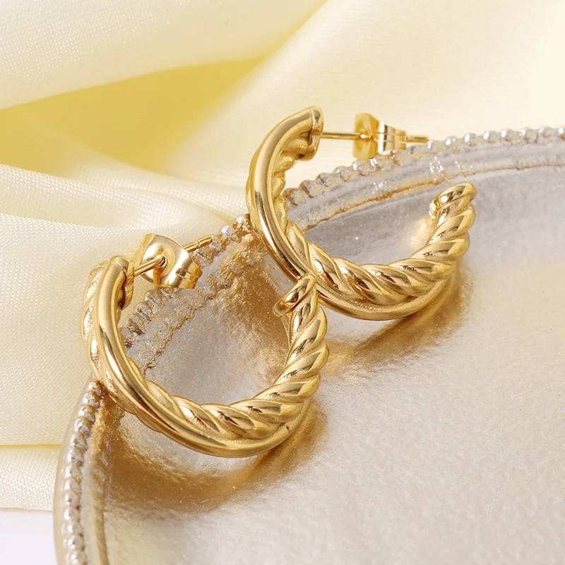 

Hot Sale 18k Gold Plated 316L Stainless Steel Twisted Open Circle Earrings Spiral Stainless Steel Layered Hoop Earrings
