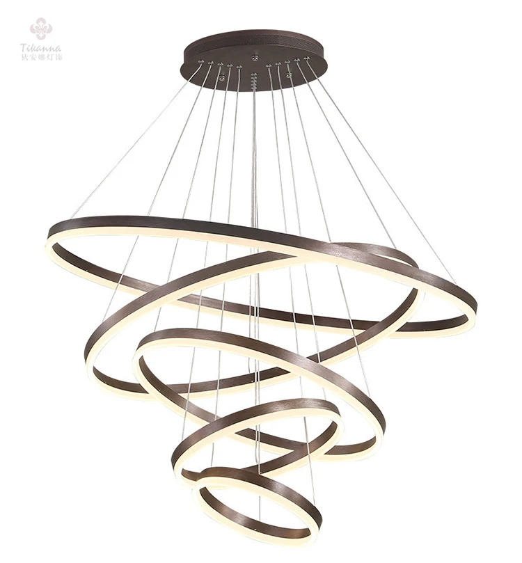 Round Shape Bedroom Aluminium Pendant Light Orb Lamp Gold Modern Ring Led Circle Chandelier