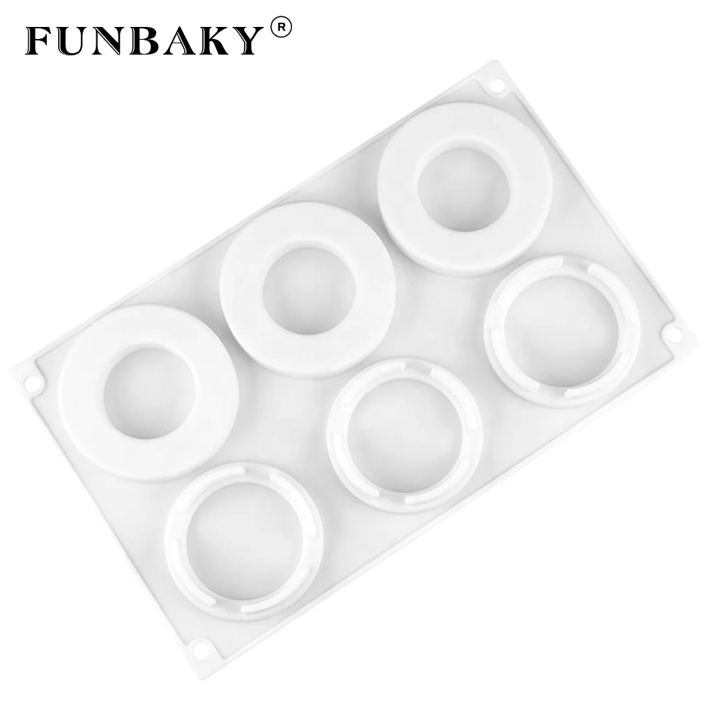 

FUNBAKY Heat resistant 6 cavity mousse cake mold round circle ring shape candy silicone mold chocolate making tools, Customized color