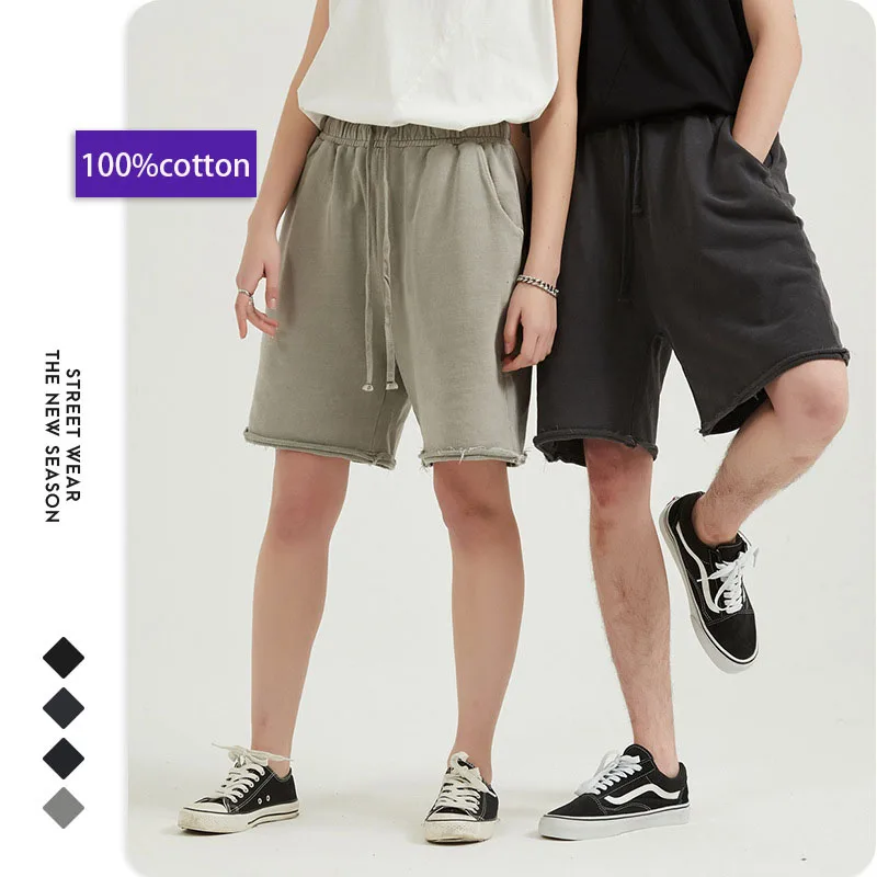 

Men's sports running hip hop fitness shorts 100% cotton solid color casual street fashion pants 330g