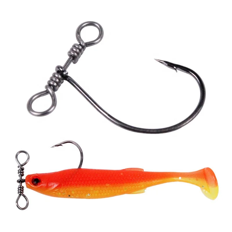 

High quality single hook 0.4g 23mm black nickel crank hook with double hole swivel with soft bait fish hook, As picture