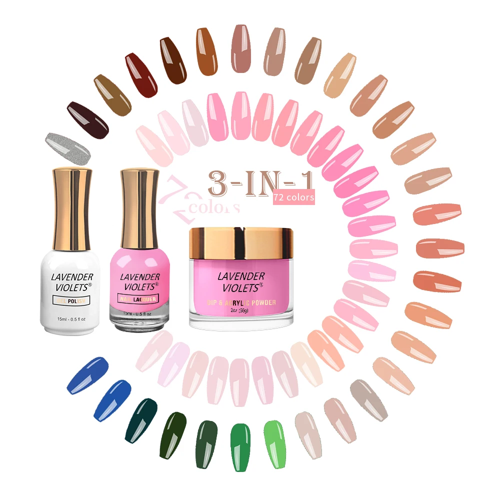 

72 Colors Manufacturer Acrylic Powder color match with Gel Polish and Nail Lacquer 3 in 1 Acrylic Dipping Powder