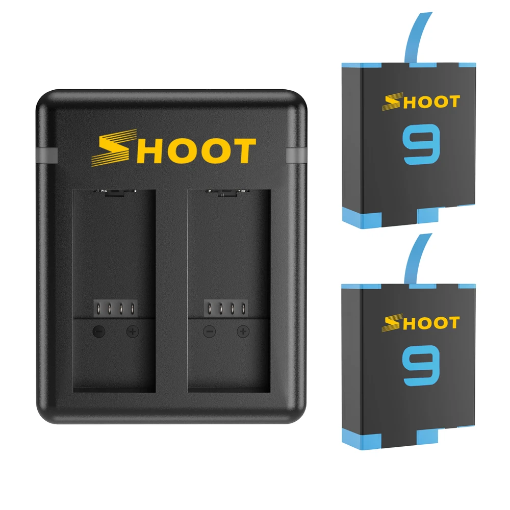 

SHOOT AHDBT-901 1800mAh Fully Decoded Battery Charger Kit for GoPro Hero 9 Black with Dual Battery Charger Accessories