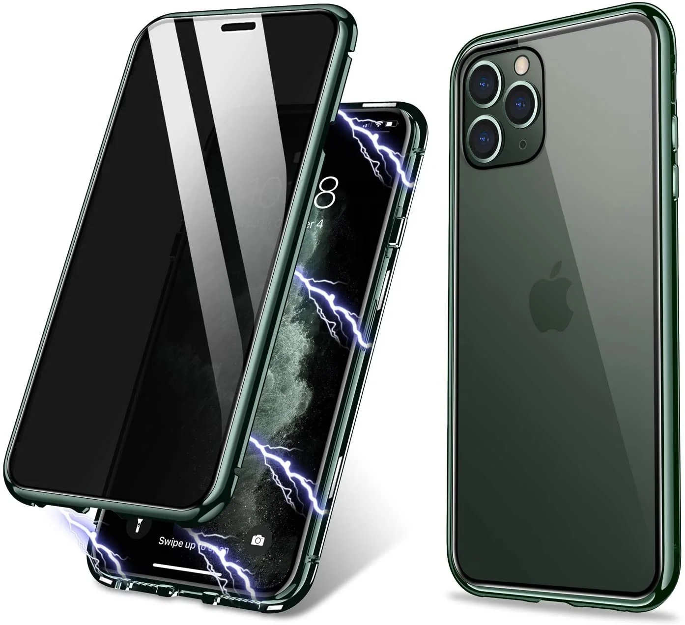 

ZHIKE Metal Aluminum Frame Anti-Spy Double Sided Tempered Glass Magnetic for iPhone 11 Pro Max OEM Logo iPhone Phone Case, Black,green, red,gold