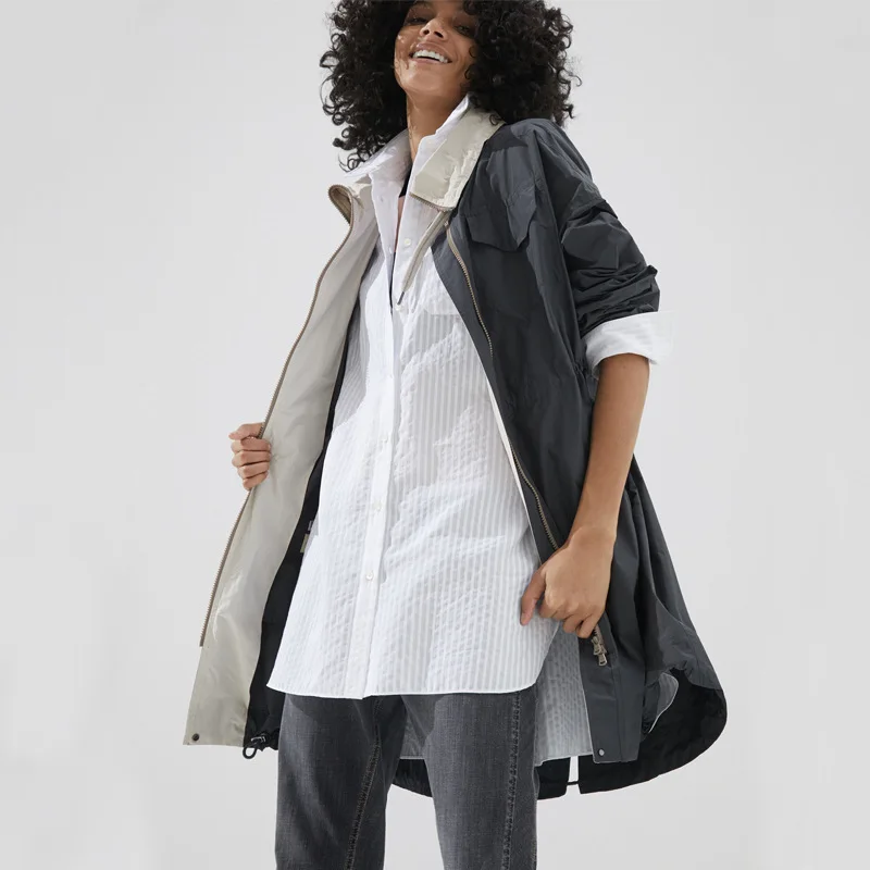 

2020 Autumn and Winter New Ladies Hooded Windbreaker Fashion Casual Solid Color Jacket