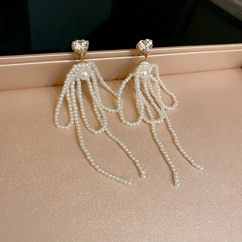 

fashion heartcrystal bowknot pearl drop earrings