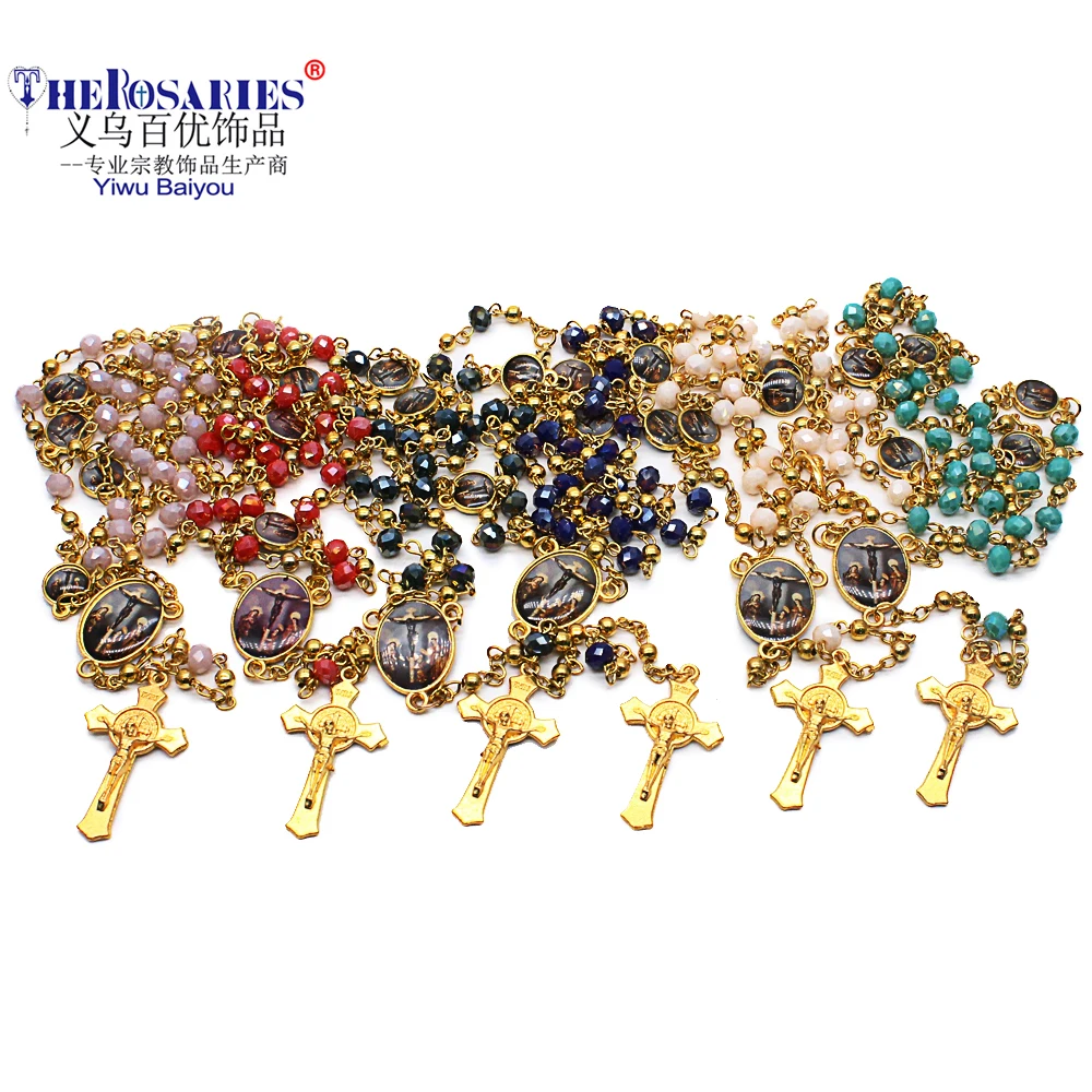 

Crytal Rosary Necklace Gold Catholicism Gift Religious Prayer Beads