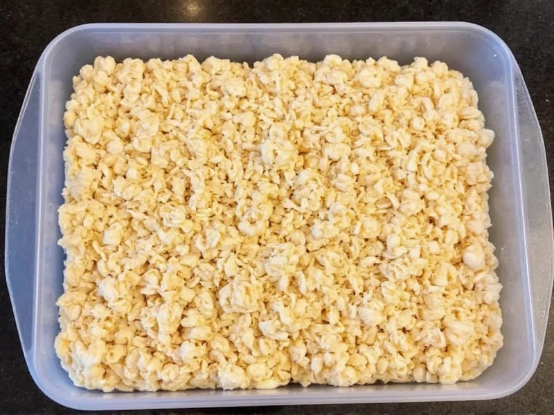 Properly stored rice krispie squares in airtight container