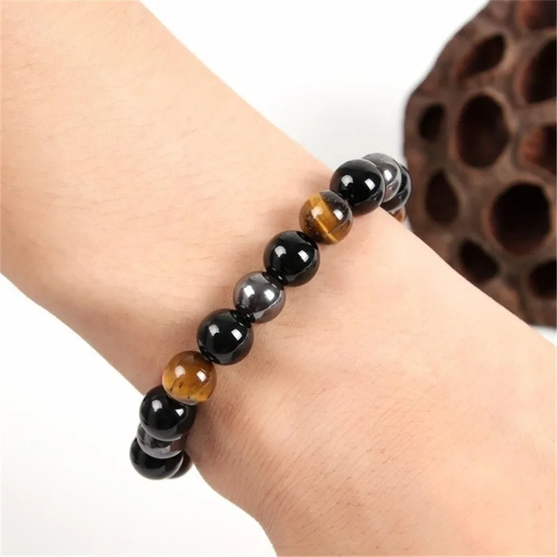 

Hot sale beaded tiger eye gallstone black stone men and women couple bracelet