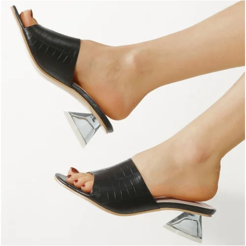 

new arrivals hot selling sexy sandals for women and ladies fashion low heel chunky transparent luxury shoes, Black,purple,grey