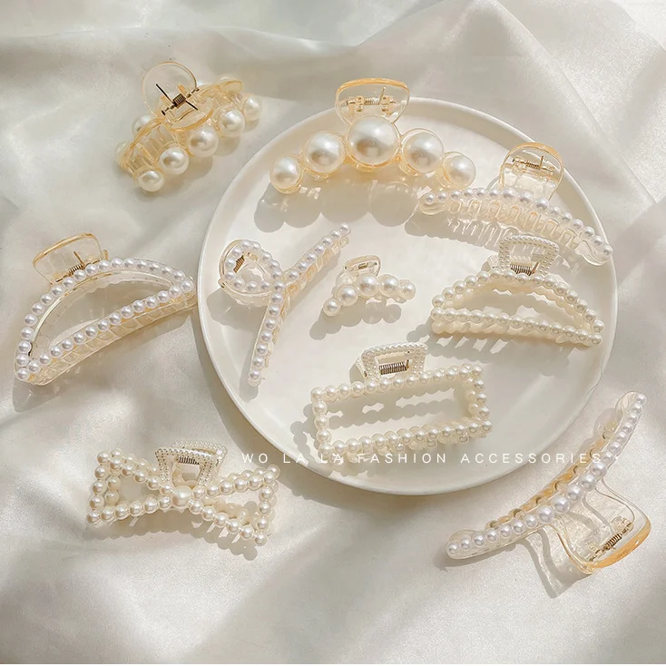 

Wholesale Pearl Claw Clips Hair Accessories Jaw Plastic Big Pearl Butterfly Square Large Mini Lucency Hair Claw Clip