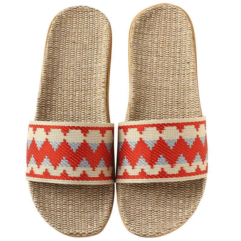 

Summer Flax Home Slippers For Men And Women, Rose red, purple, green, coffee, grey