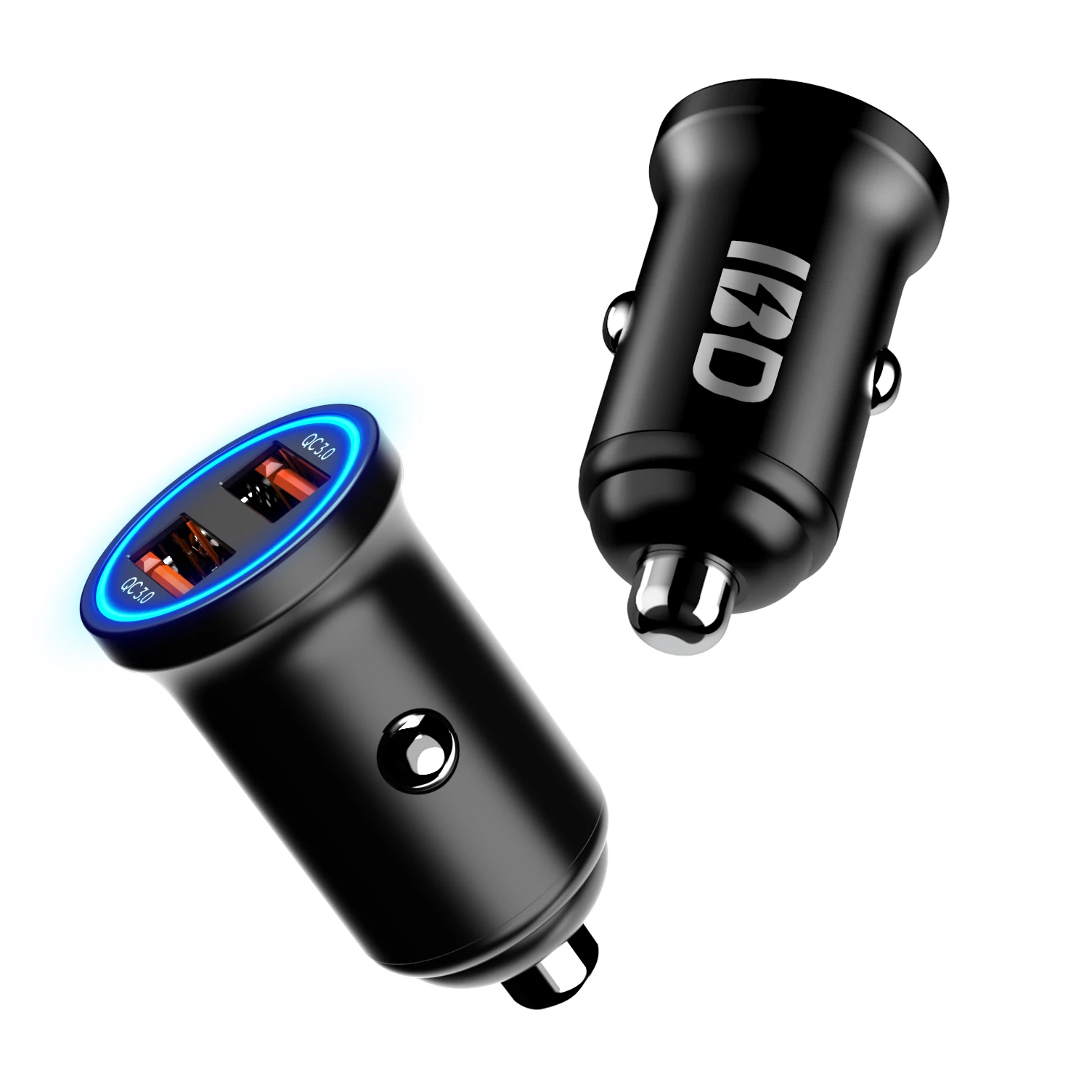 

IBD Dual Ports QC3.0 Total 36W Fast Car Charger Qualcomm Certified Mobile Phone Car Charger With Zinc Alloy Housing, Black oem