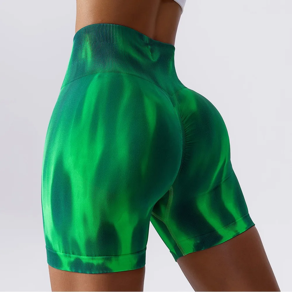 

RTS Tie Dyed Aurora Seamless Yoga Shorts Women's High Waist and Hip Lift Running Pants Elastic Tight Sports Fitness Shorts
