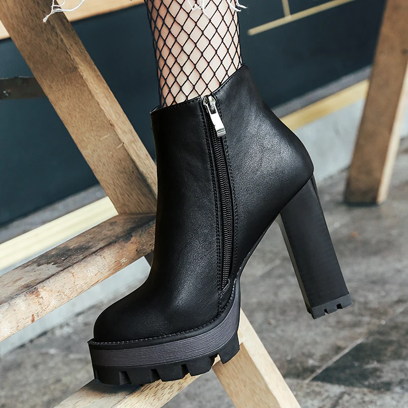 

High Quality Winter Solid Color Ankle Boots Women Platform Boots, Black/grey/camel