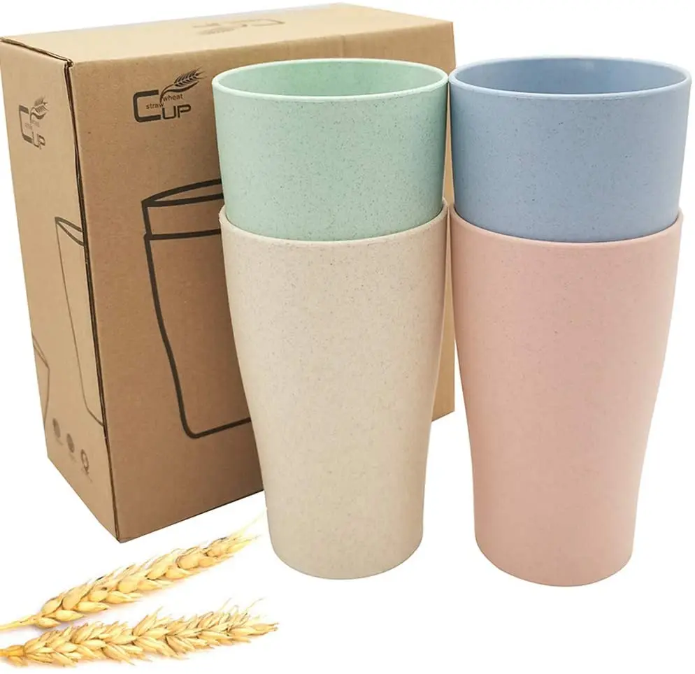 

Unbreakable Eco-friendly Biodegradable Reusable Bathroom Cup Durable Toothbrush Holder Wheat Straw Drinking Cup Set