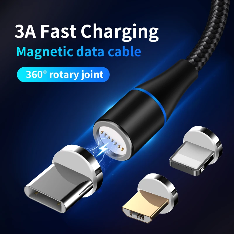 3 in 1 LED USB Data Cable 3A Magnetic Charging Cable for IOS Android Type C Micro USB Charging Cable Data Line - ANKUX.COM