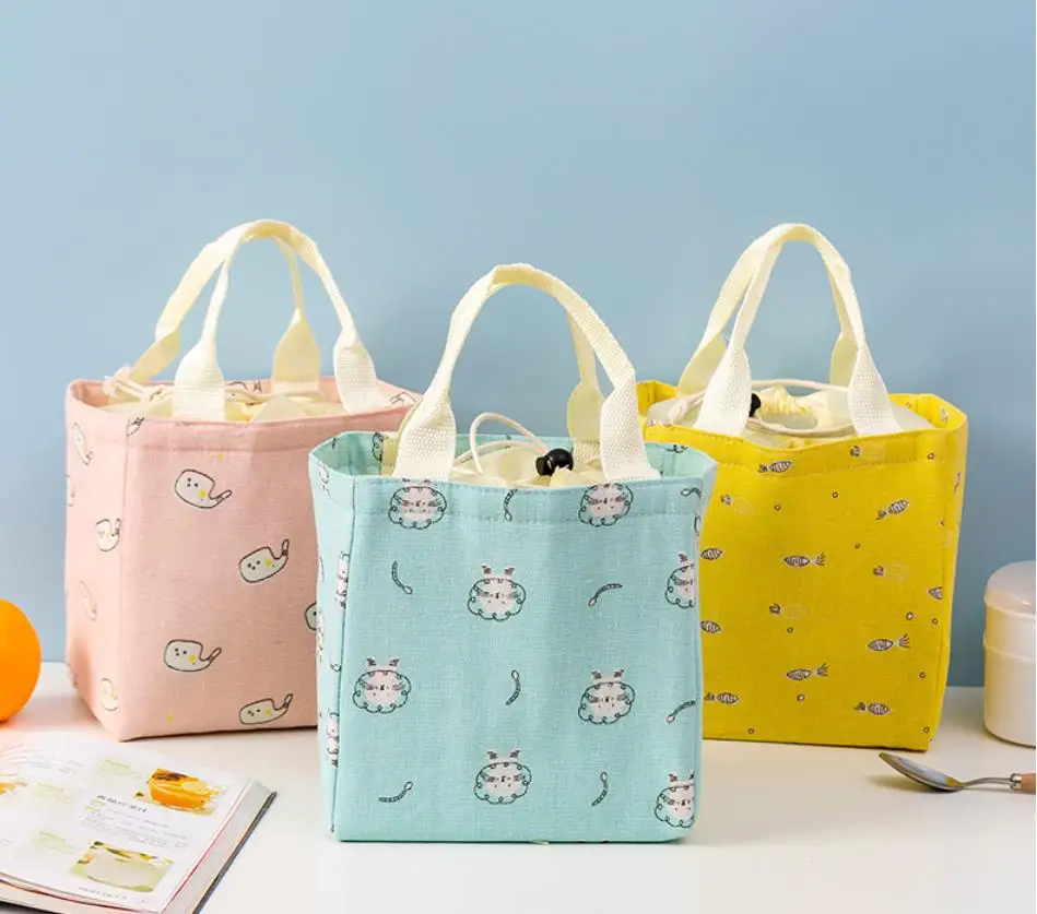 

Hot Selling Insulated Lunch Bags Cute Tote bag Canvas Lunchbox Office Travel Picnic School Bento Lunch Bag for Adult and Kids