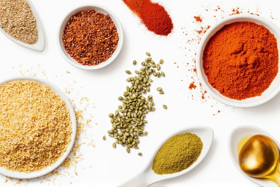 Spices and condiments on a table